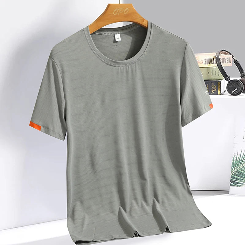 Summer ice silk short sleeved T-shirt for men and women, quick drying and breathable sports top, outdoor running duanT