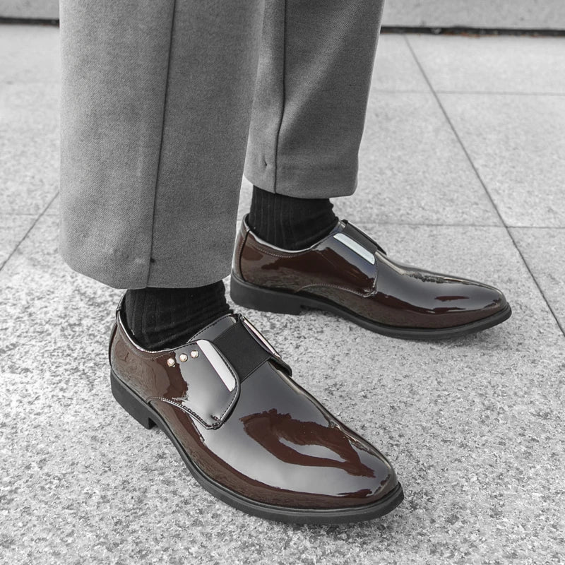 Luxury Brand Men's Shiny Leather Shoes High-end Occasions Business Men's Formal Shoes Classic Loafers Brown Retro Shoes