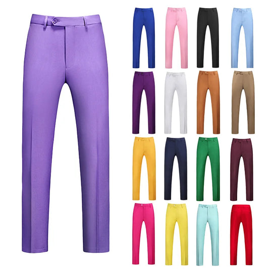 19 Color High Quality Men's Solid Color Slim Fit Suit Pants 2025 Fashion Formal Business Social Groom Wedding High End Trousers