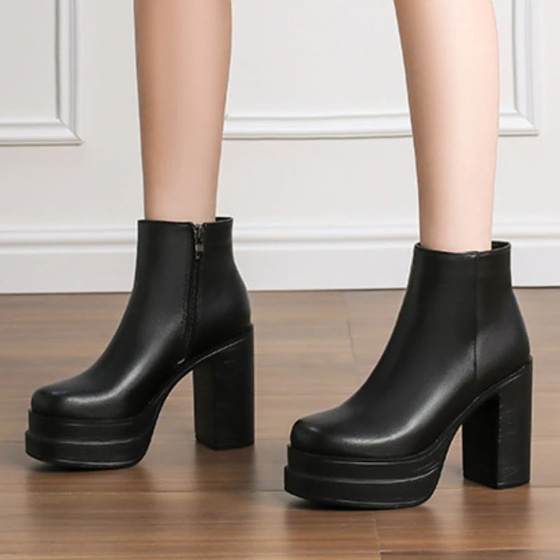 2026 New Women's Boots Sexy Ultra High Heels Woman Round Toe Boots Platform Shoes Women Shoes Ankle Boots Zipper Party Shoes