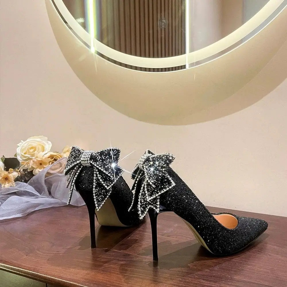 Shoes for Woman 2025 Stilito Silver Women's Summer Footwear Wedding Bride Shoe Rhinestone Pointed Toe Super High Heel Diamond 39