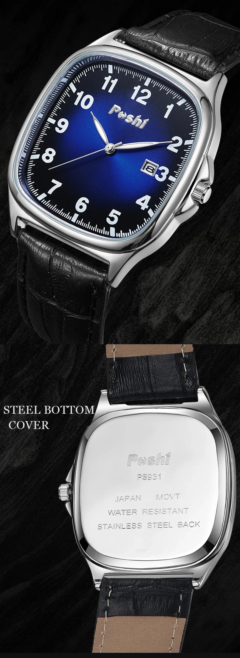 POSHI Men's Quartz Watches Leather Strap Casual Men Wristwatch Waterproof Date Luminous Luxury Business Watch for Man Male Gifts