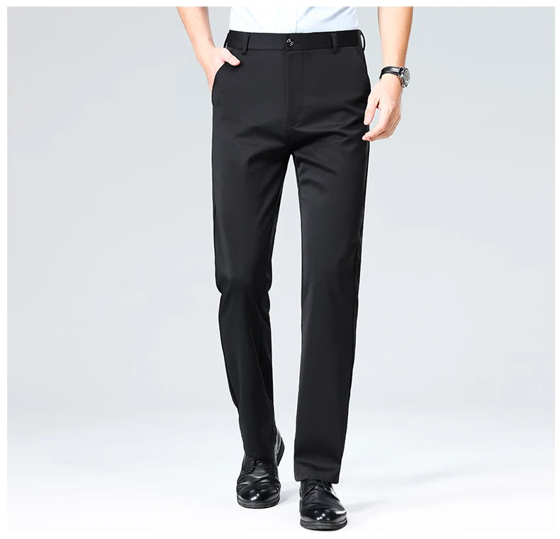29-42 Men's Summer Thin Fashion Business Casual Suit Pants Long Pants Men's Elastic Straight Sleeve Formal Pants Plus Size 28-40