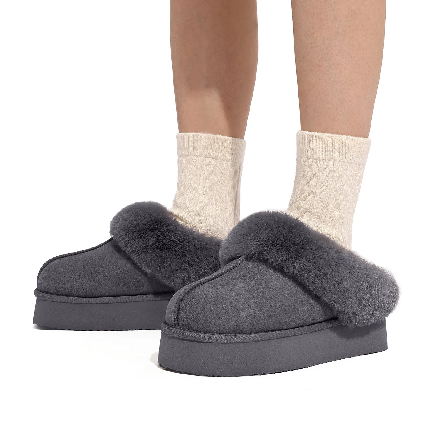 Smile Winter Fluffy Women Fuzzy Slippers Warm Short Plush Non-slip Cozy Soft Cotton Slippers  Indoor Fleece Lined Fur Slippers