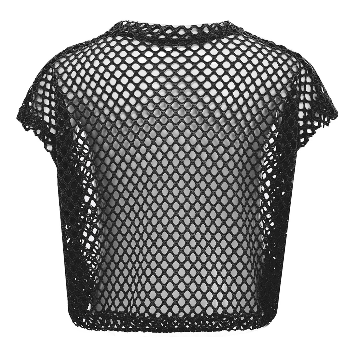 Kids Girls Fishnet Crop Tops T-shirt Casual Summer Short Sleeve See-Through Mesh T Shirt Female Hip-Hop Street Dance Clothing