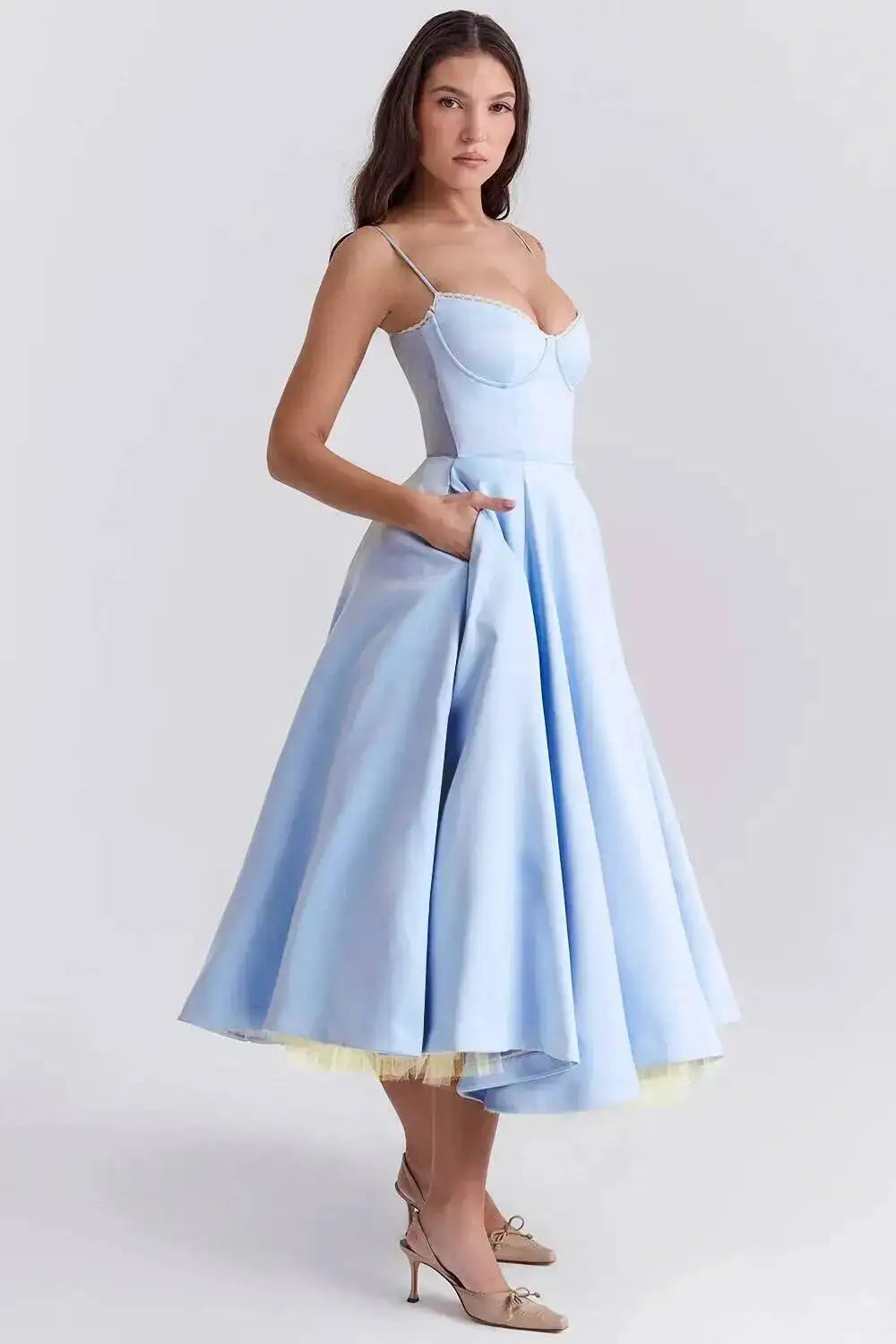 2026 Spring/summer High End Satin Strapless Heavy Industry French Waist Strap Sexy Hot Girl Medium Long Dress Women Elegant