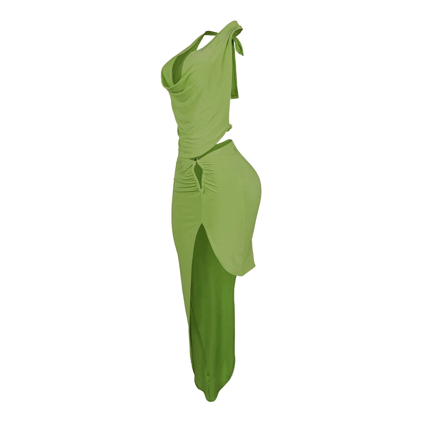 CM.YAYA Women's Set Halter Neck Backless Crop Top High Side Split Slim Maxi Skirts Suit 2025 Beach Sexy Two 2 Piece Sets Outfits