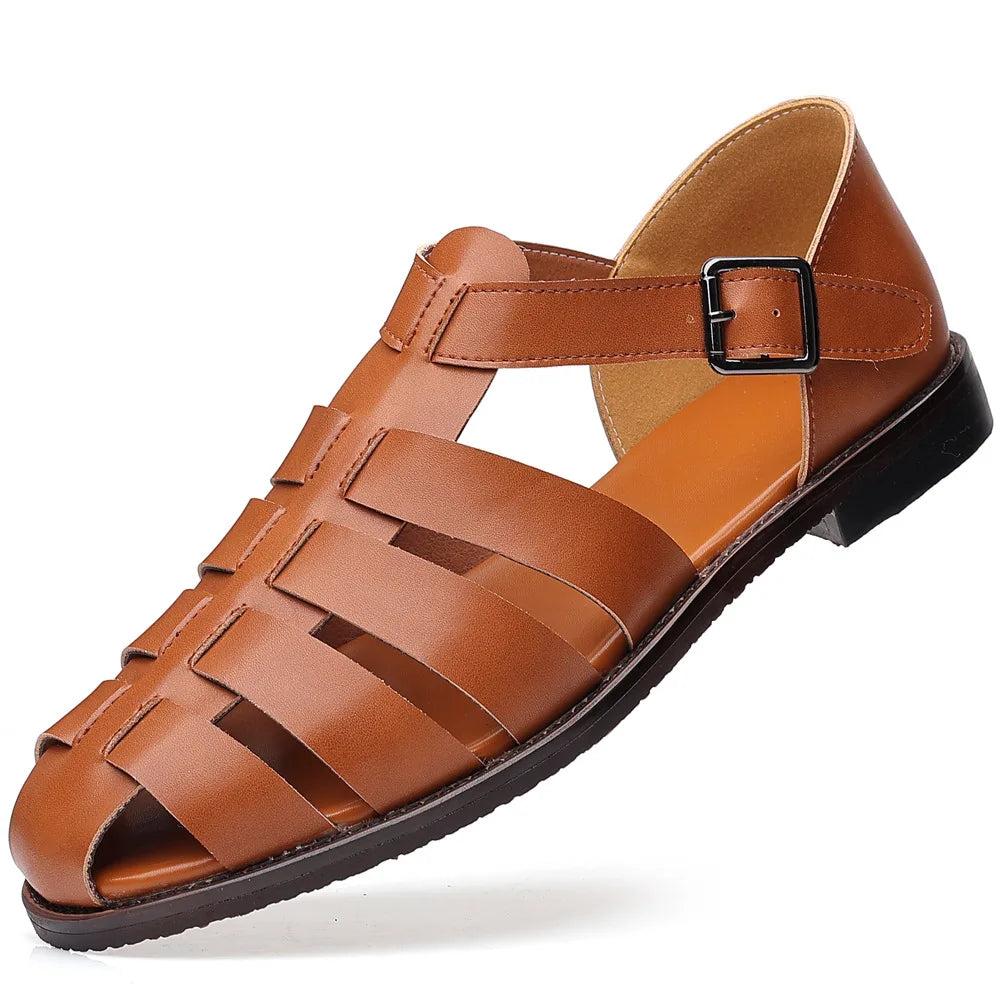 Summer Stylish Sandals for Man Leather Daily Roman Shoes Fashion Mens Business Dress Casual Comfortable Beach Footwear Flats