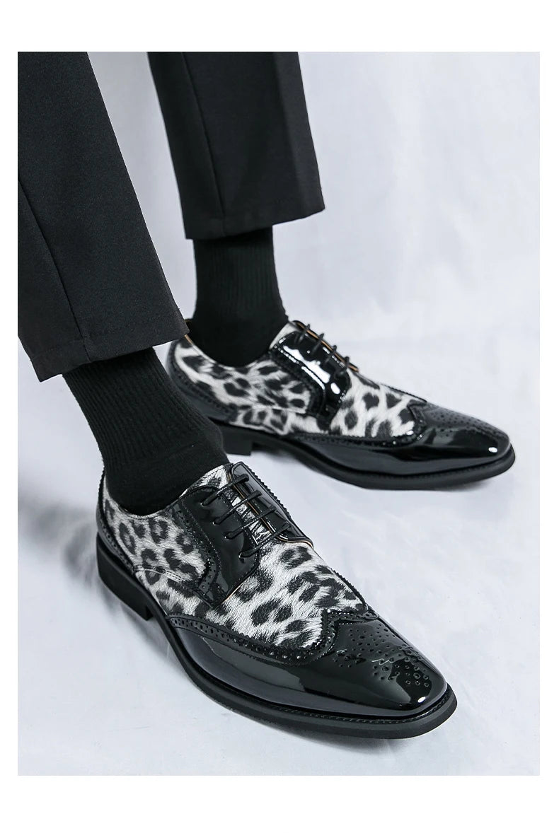 2025 Fashion Leopard Dress Shoes Man Pointed-Toe Lace-up Luxury Man Comfortable Leather Shoes For Men Plus Size 48 Oxford shoes