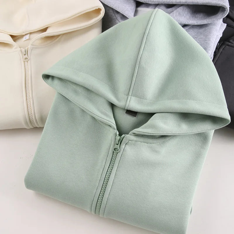 Y2K 420g Heavy-duty Cotton Blend American Hooded Zipper Sweatshirt for Men and Women in Large Size Versatile for Autumn Winter