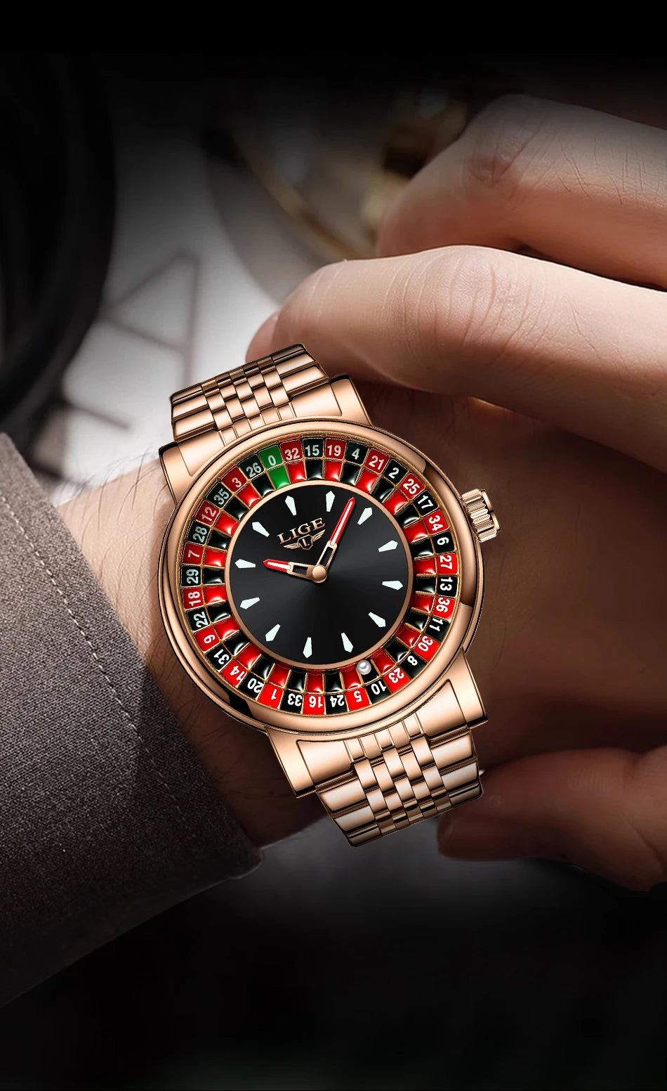 LIGE 2025 Creative Luxury Watches Men Roulette Game Dial Fashion Mens Watch Waterproof Luminous Steel Quartz Wristwatches Relojs