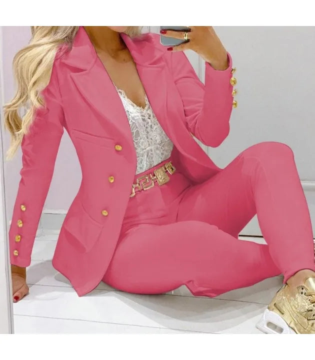Womens Autumn Two Piece Coat And Pants Set Casual Jacket Trousers 2023