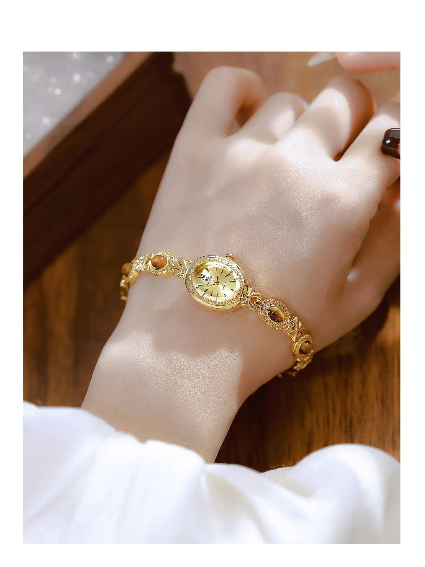 Elegant Women's Watch Jade Bracelet Small Clock Fashion Quartz Watches Luxury Golden Wristwatch Gifts For Women Original Brand