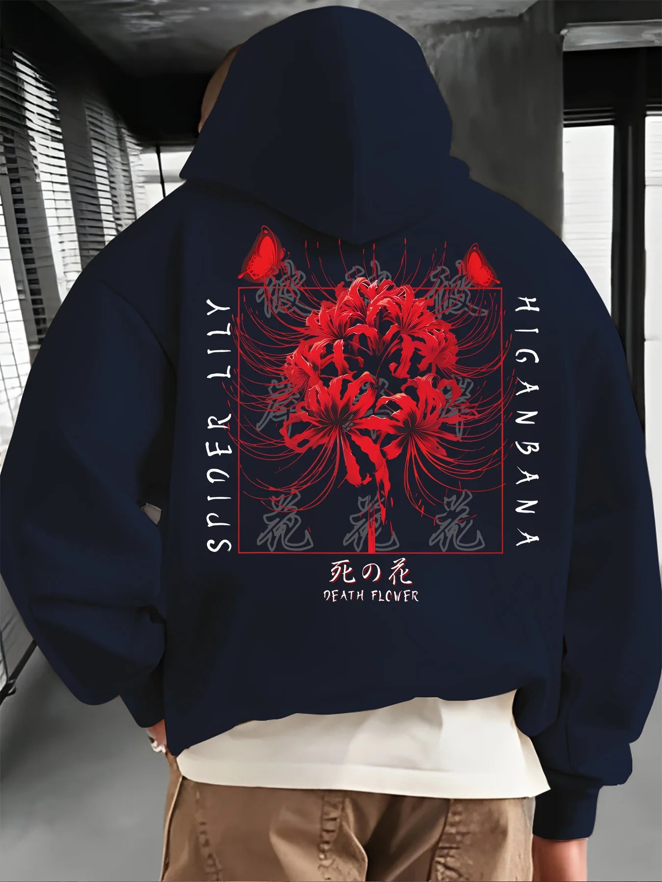 Red Spider Lily Men's Winter hoodie 100%Cotton Japanese higan bana fleece sweatshirt Casual fall clothes y2k oversized hoodie BAZAARHUBO
