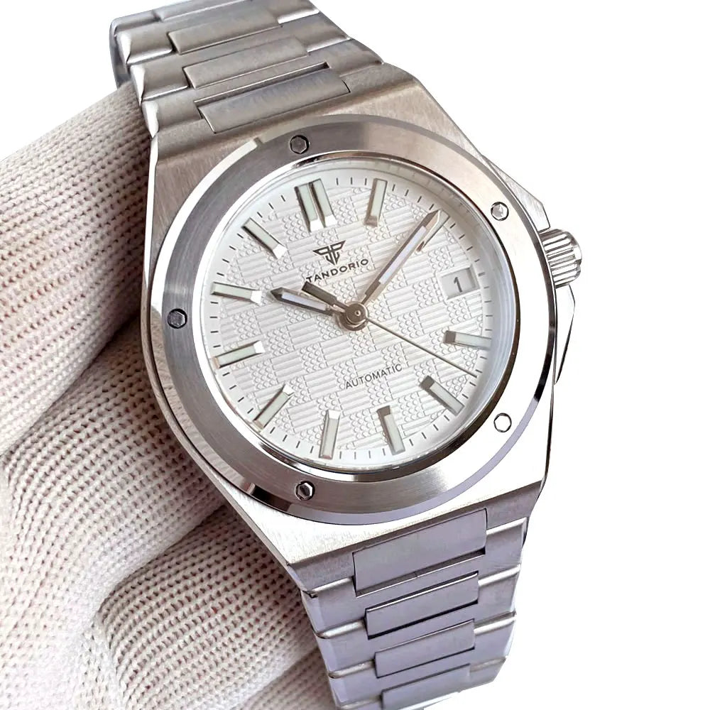Tandorio NH35 Men Automatic Mechanical Watch Sapphire Crystal Glass 100m Waterproof Green Lume Black Square Block Dial Men Watch
