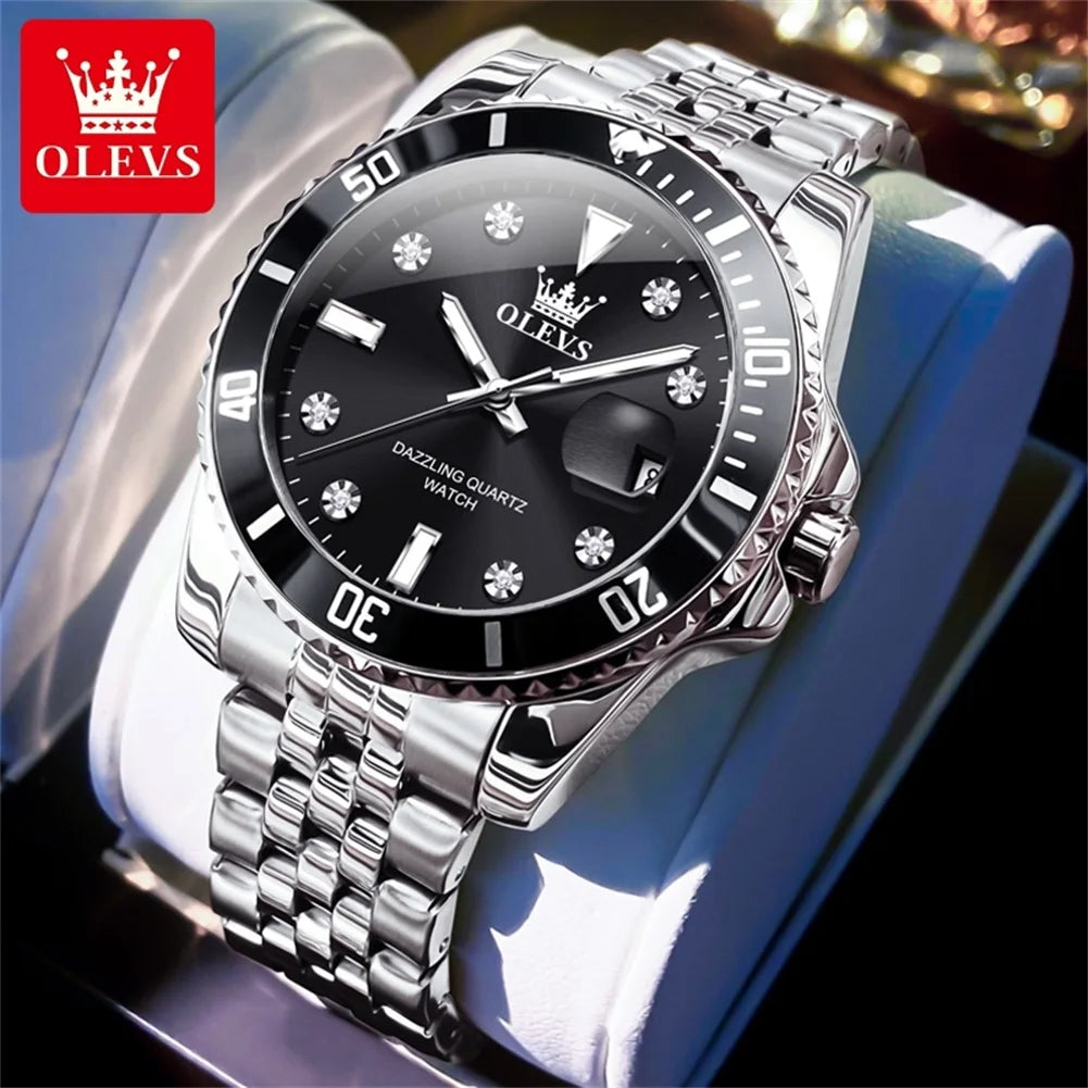 OLEVS Men's Watches Luxury Brand One-Way Timing Rotation Bezel Analog Original Quartz Watch for Men Submarine Series Wristwatch