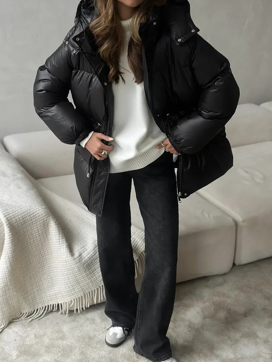 Wolfeel Drawstring Slim Fit Womens Winter Jacket Polyester Coat Warm