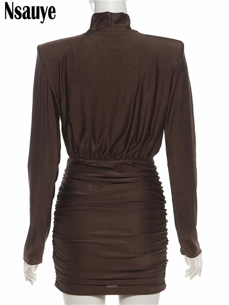 Nsauye Black Long Sleeve Mini Short Fashion Women Winter Dress Pullover Turtleneck Wrap Sexy Evening Party Night Club Dress 2025