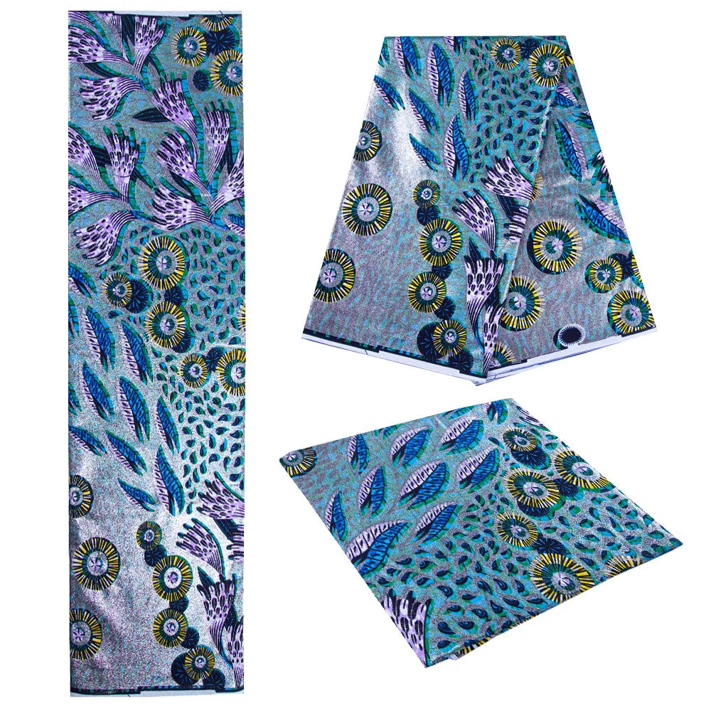 African Wax Print Fabric – 100% Cotton Ankara with Gold Foil Shimmer, 6 Yards/Roll, for Dresses, Headwraps & Fashion Garments