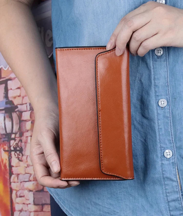 Luxurious Genuine Leather Women's Long Wallet Wallet Clutch 2-in-1 Credit Card Holder Wallet
