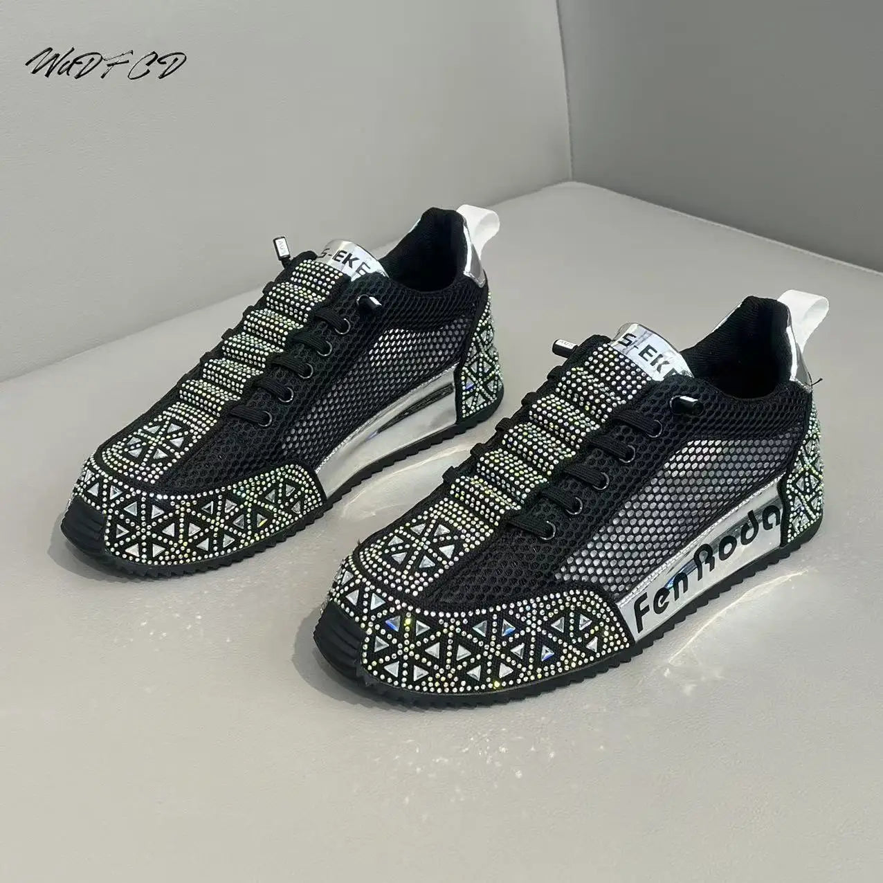 Sneakers Casual Men Designer Punk Bling Board Shoes Fashion Leather Mesh Breathable Increased Internal Flat Platform Sport Shoes