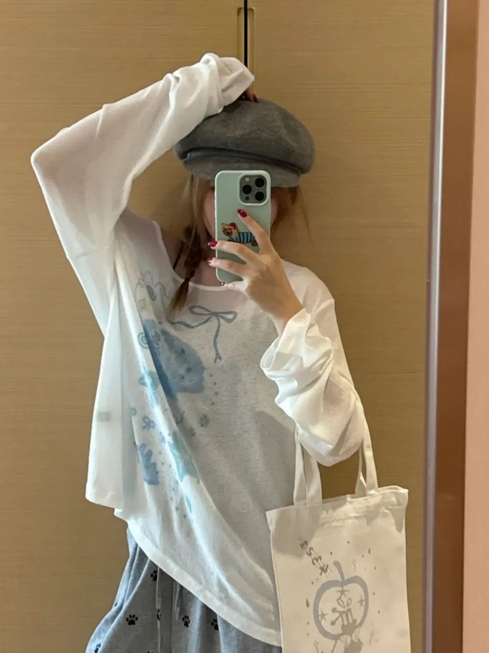 Printing Sexy Perspective Pullovers Top Summer New Long Sleeve Loose Lazy Style Simplicity T Shirts Fashion Casual Women Clothes