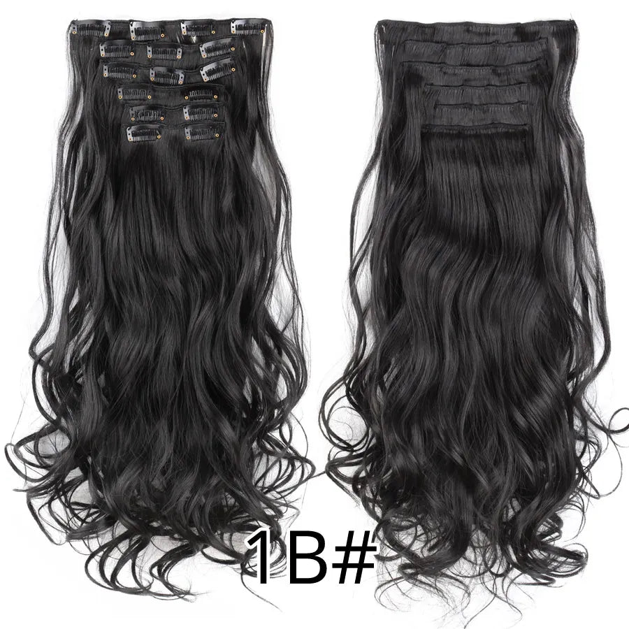 22 Inches Synthetic Long Straight Hairstyle 16 Clips 6Pcs/Set Hair Extensions Blonde Black Hairpieces Heat Resistant For Women