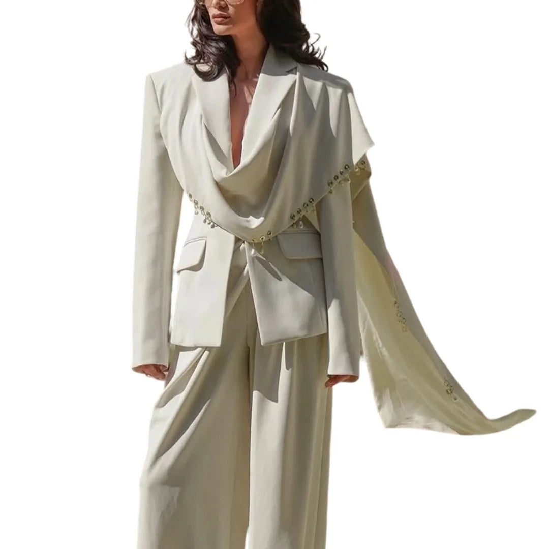 Women's Dresses Suit Gowns Elegant Peaked Lapel Short Sleeves Jacket Coat And Pants For Female 2 Pieces Suit Customized W6238