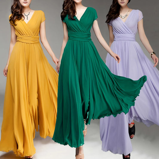 Women's Fashion Bohemian Maxi Dress Long Evening Dress V-neck Sleeveless Vestidos