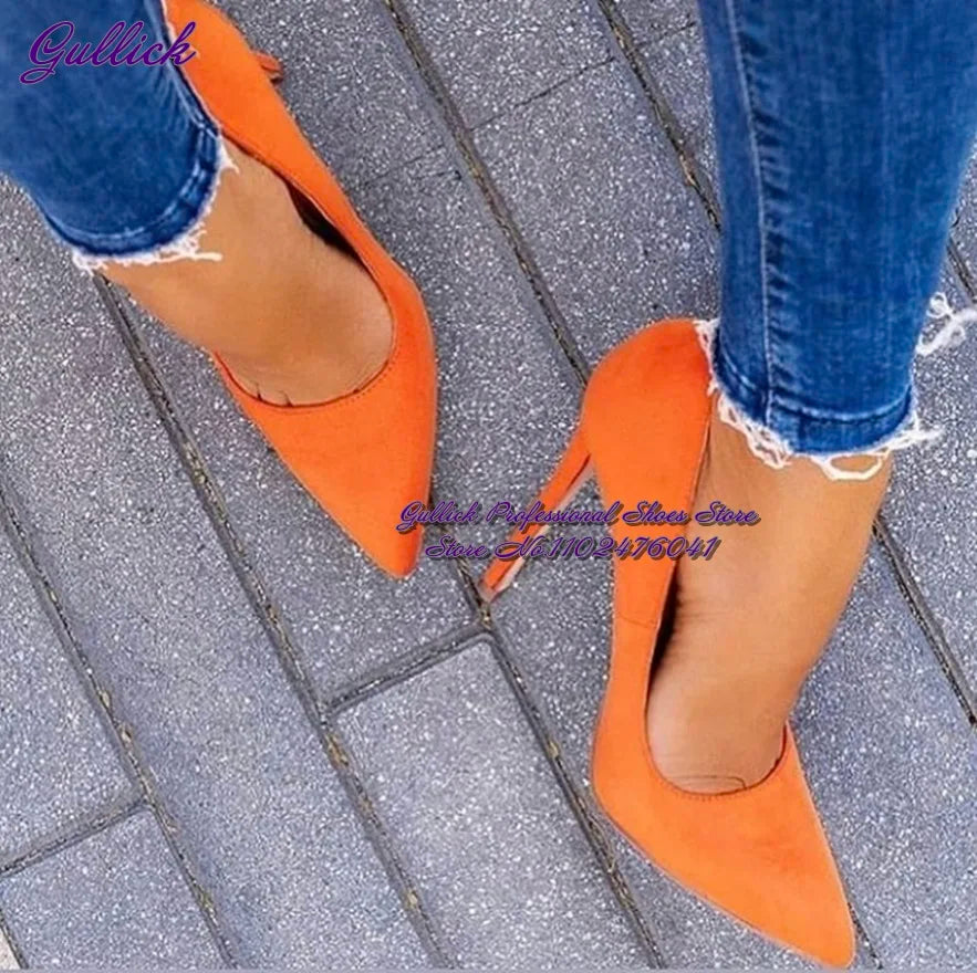Gullick Women Hot Pink Suede High Heel Shoes 12Cm 10Cm 8Cm Stilettos Slip-On Pointed Toe Wedding Shoes Shallow Pumps Size45