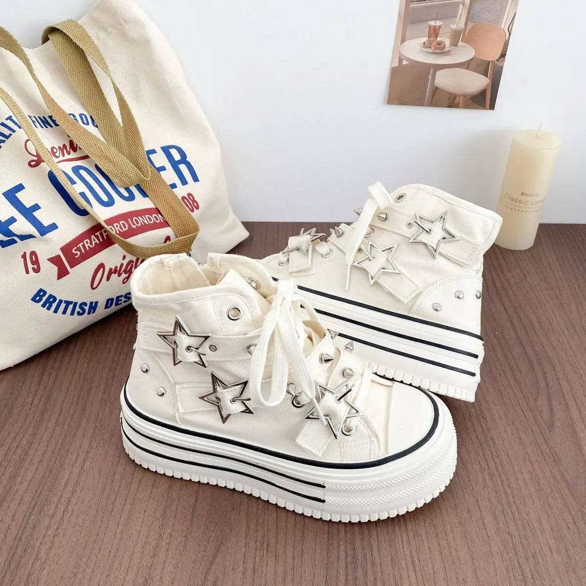 Y2K Pink High-top Canvas Shoes for Women Design Rivet Buckle Lace-up Platform Women's Summer Sports Shoes Fashion Board-shoe