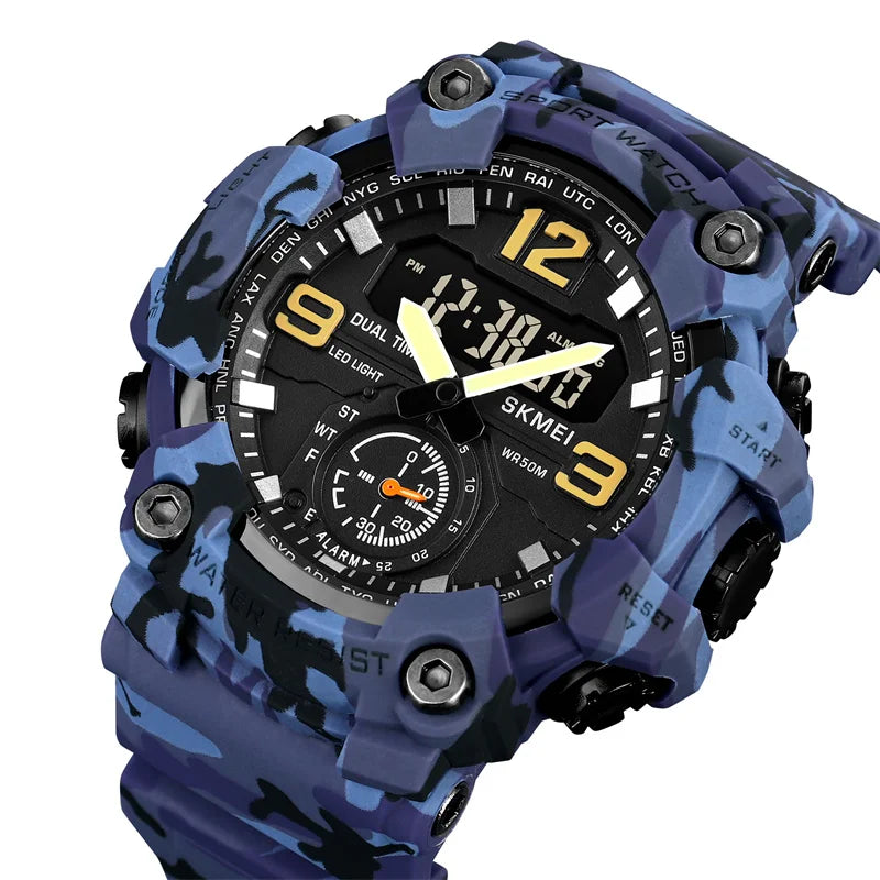 Skmei Men's Military Sport's Wristwatch Fashion Big Size Dial Quartz Analog Three Time Zone Male Led Waterproof Stop Watches