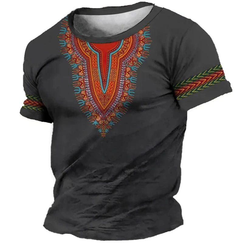African National Pattern Tshirts Summer Fashion Street Casual Boys Kids Round Neck Short-Sleeved T-Shirt Daily Oversized Tops