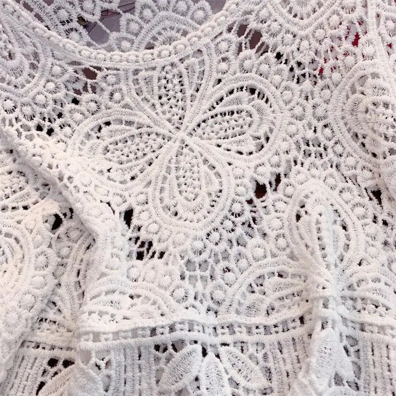 2024 Summr New Versatile Retro Sweet Lace Cut-out Crochet Shawl Cropped Top Summer Three Quarter-sleeve Hollow Out Top