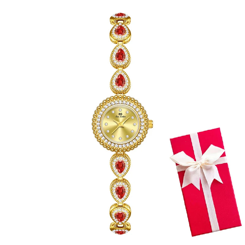 Gold Women Bracelet Dress Watches For Ladies Wrist Quartz Watches 2025 Top Brand Luxury Golden Rhinestone Gift Girlfriend Clock