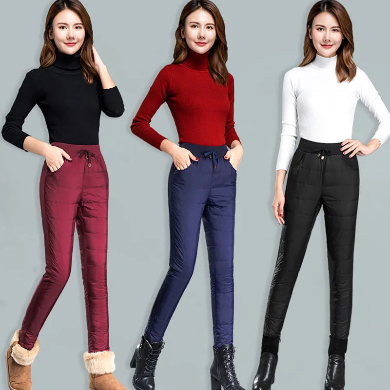 Winter Warm Windproof Pencil Pants Women Casual Oversize 4xl Slim Cotton Padded Lined Sweatpants High Waist 90cm Black Leggings