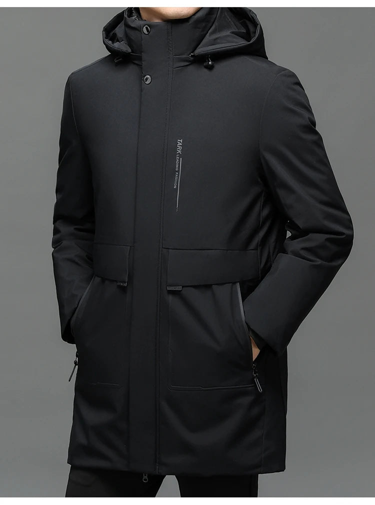Business Men Thick Winter Big Hood Collar Warm Parka Waterproof Windproof NEW -40 Degrees Top Quality White Duck Down Jacket Men