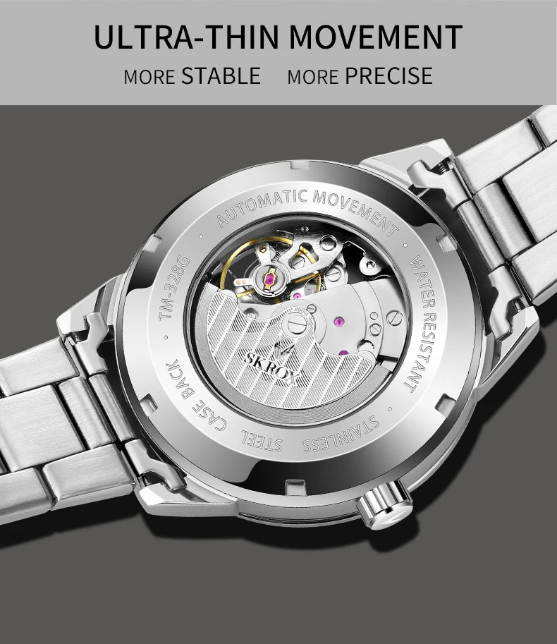 Original Genuine SKROX High-end Luxury Stainless Steel Skeleton Automatic Mens Watch Mechanical Waterproof Elegant Wrist Watches