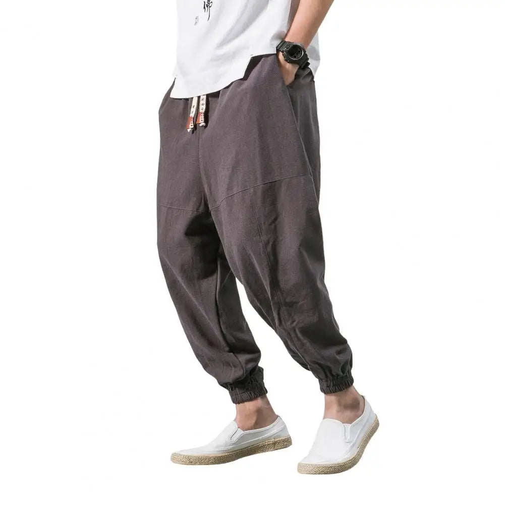 Men Joggers Japanese Style Deep Crotch Casual Men Trousers Sport Pants Loose Ankle Length Pockets Men Harem Pants Streetwear