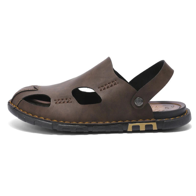 New Men's Leather Sandals Summer Slippers Beach Sandals Hollow Fashion Comfortable Outdoor Leisure Sports Sandals Large Shoes