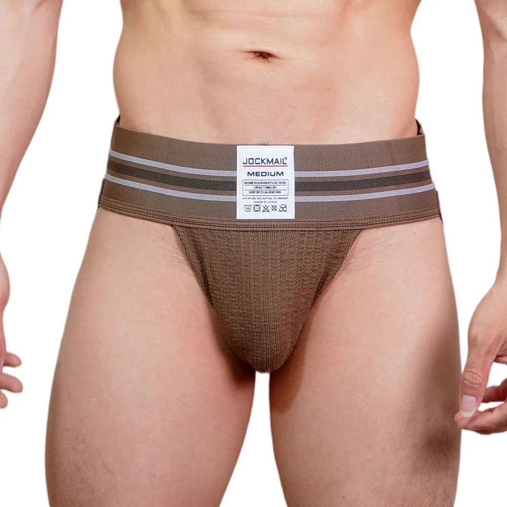 JOCKMAIL Men Athletic Supporters Jockstrap Thongs Mens Underwear  Underpants Bikini  3" Elastic Waistband  Hombre Panties