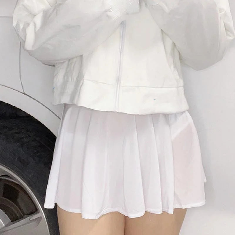 Fashion Korean Style Mini Skirt Girls Womens See Through High Waist Black A Line Short Pleated Skirts Christmas Street Club Wear