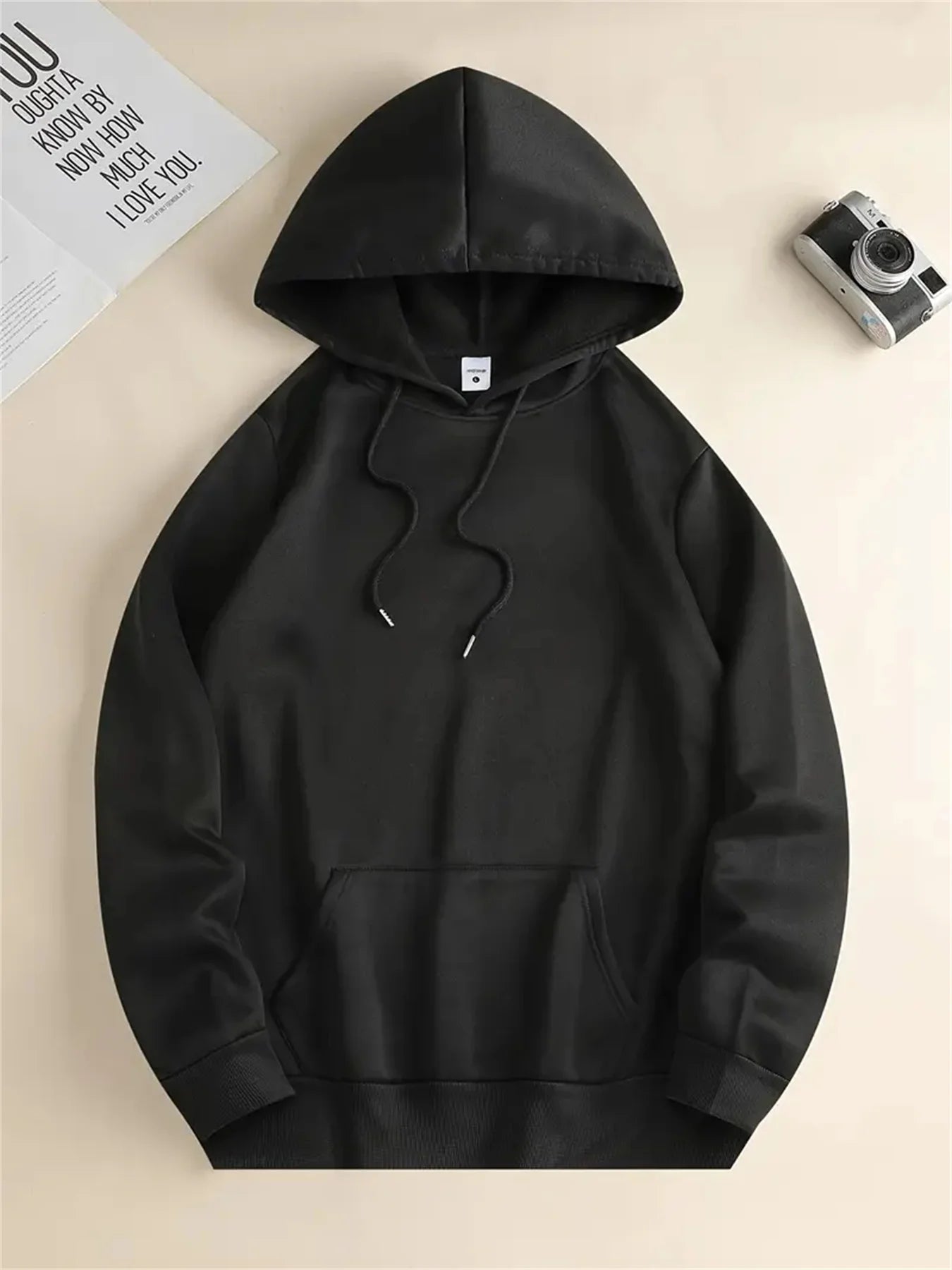 Men's autumn and winter casual fashion loose back poker card A graphic printed long sleeved hooded sweatshirt warm pullover BAZAARHUBO