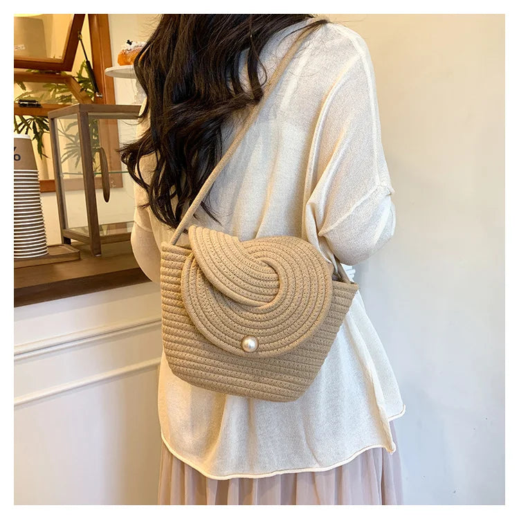 Popular Hand-woven Bags for 2025 Summer, Versatile Single-shoulder Crossbody Bags, Ins Beach Vacation Bags