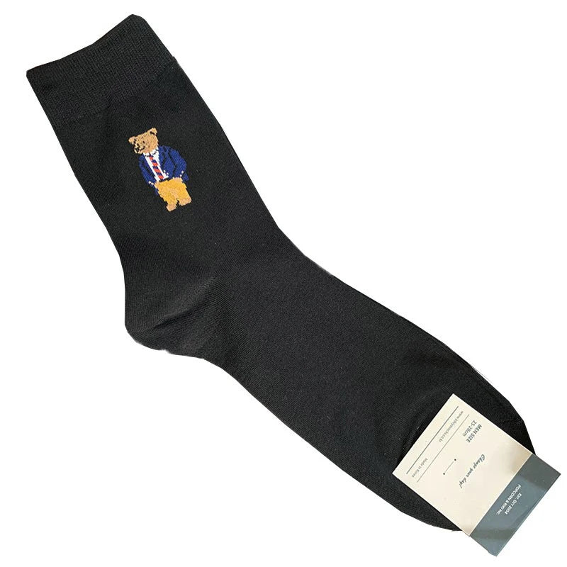 Good Quality Cartoon Gentleman Bear Men's Socks Cotton Harajuku Style Sport Boys Skateboard Novelty Breathable  Christmas Gifts