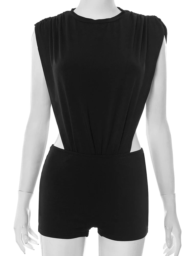 Nibber Coquette Women 2 Piece Bodysuit and Shorts Ruched Shoulders Clubwear