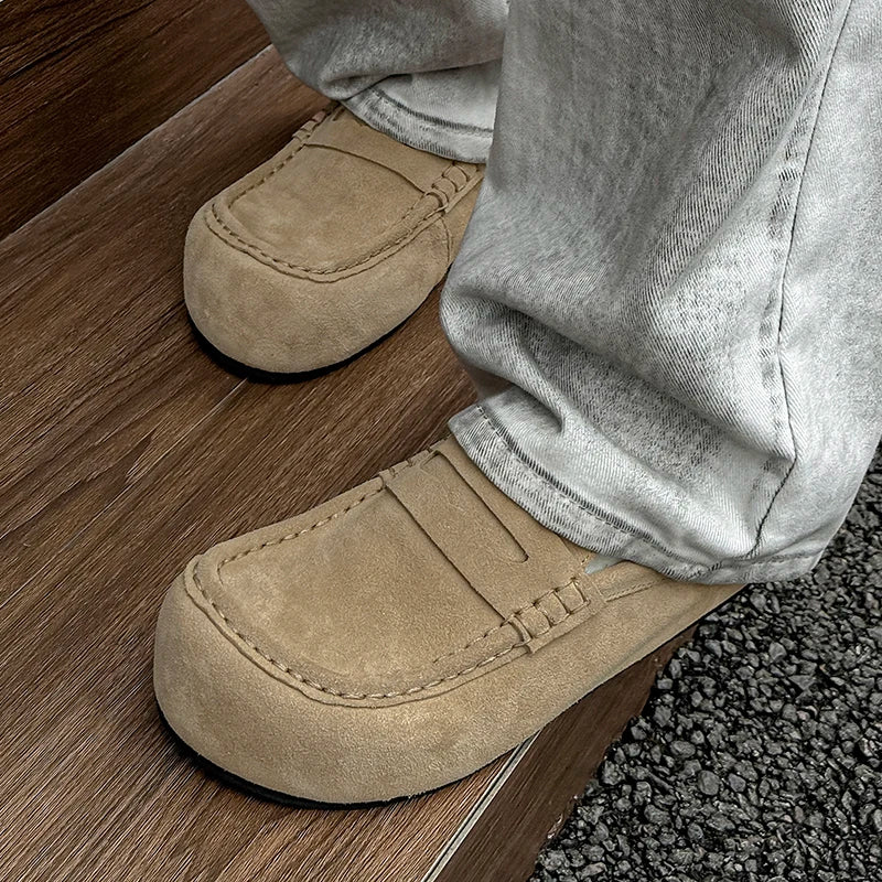 Suede Leather Open Back Casual Shoes Mules Men Backless Loafers Slippers Half Shoes Slip On Flats Vintage Man Slides Sandals