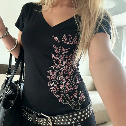 Women Short Sleeve Sexy Streetwear T-shirts Y2k Style Fashion T-shirts Summer Gothic Slim 2000s Vintage Graphic T-shirts Punk