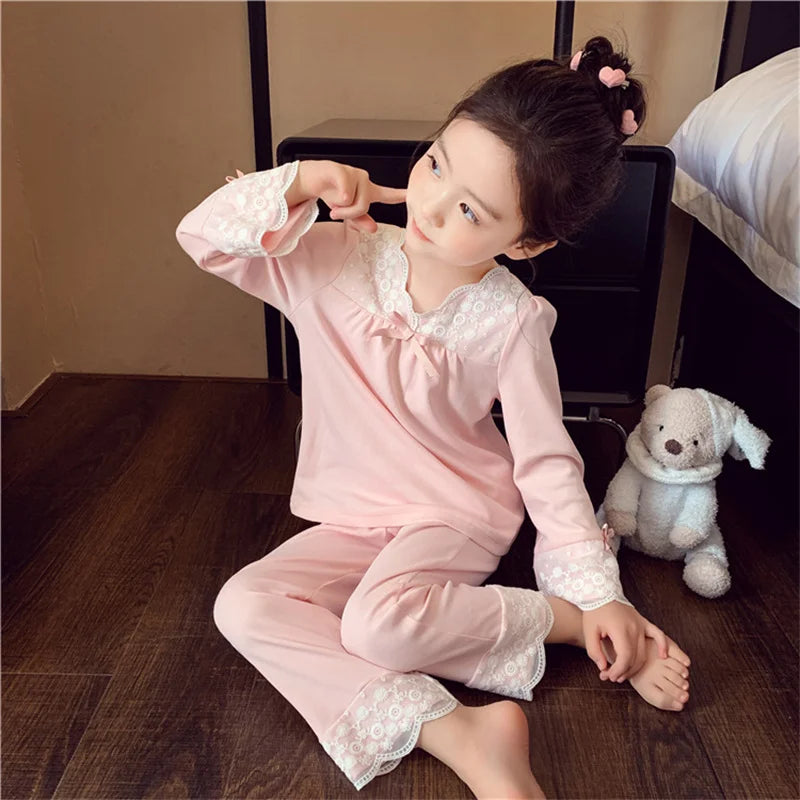 Baby Girls Sets 2025 Spring Autumn Kids Suit New Children Bow Sweatshirt +Sweatpants 2Pcs Outfits Girl Casual Clothing 2-8 Years