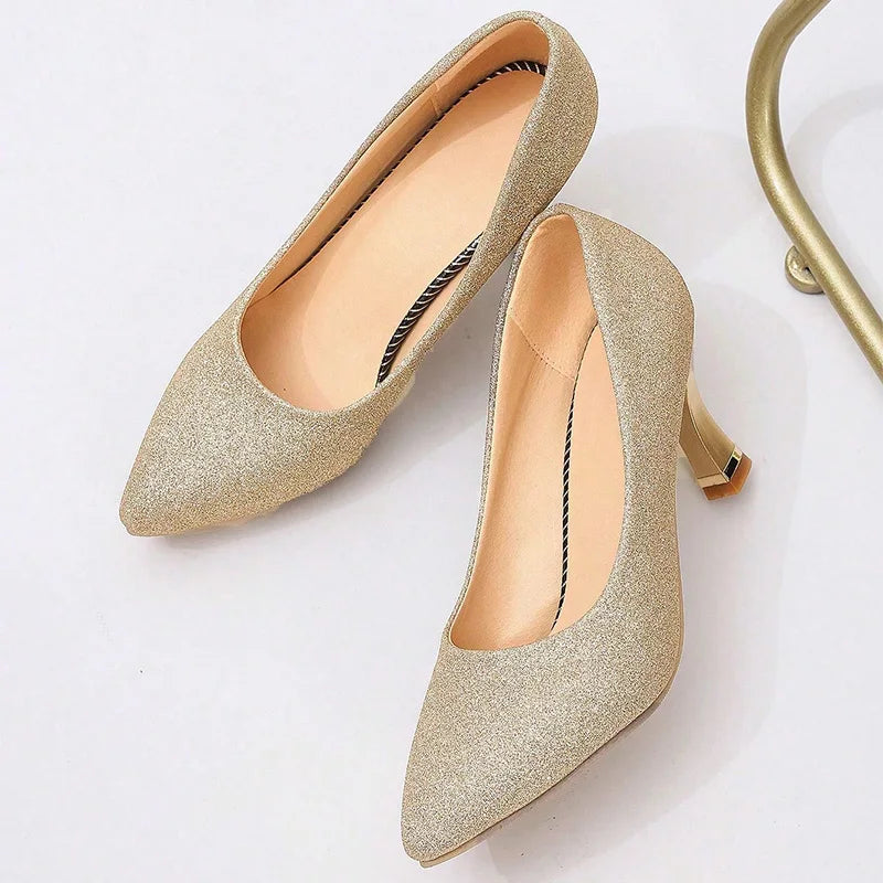 Shiny Gold Sequin High Heels Pumps for Women 2025 Autumn Fashion Thin Heeled Party Wedding Shoes Pointed Toe Slip-On Pumps Mujer